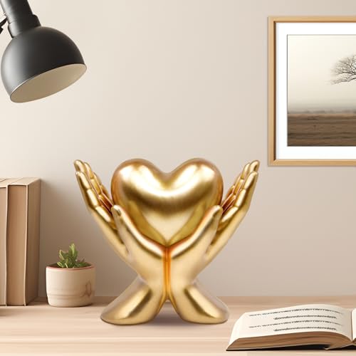 Escultura Decorativa Corazón en Resina Dorada miniatura 6
