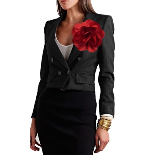 Image of Flower Pins Large Flower Brooches Dainty Satin Fabric Rose Flower Brooches Lapel Pins Delicate Elegant Silk Camellia Flower Oversized Brooch Pin for Women Wedding Part Dance Dress Suit Clothes Accessories Prom Jewelry Gifts