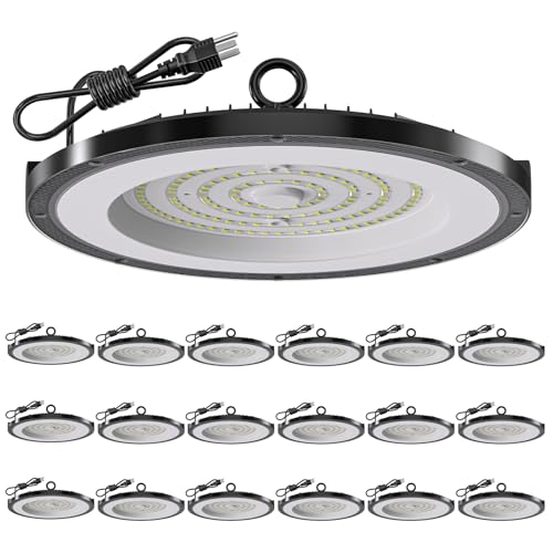 AIKVSXER 200W LED High Bay Light 30000LM UFO Shop Light 6000K Daylight IP65 Waterproof for Warehouse Garage Barn Factory Workshop 5FT Cord with US Plug 18 Pack 18 Pack-200W