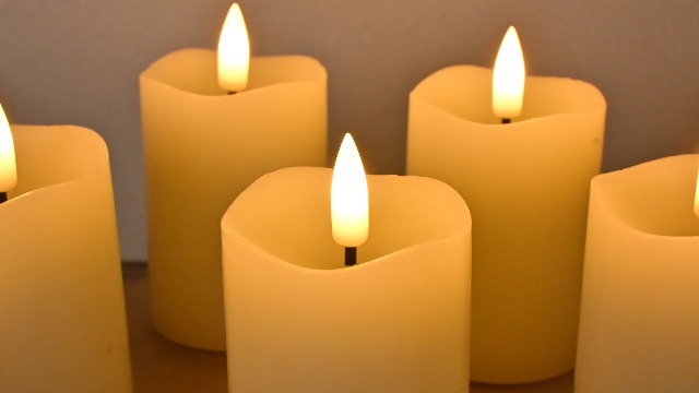 Image of Ivory Flameless Votive Candles with Timer Batteries Set of 6 | 2x3 inch Small Flickering LED Pillar Candles, Battery Powered, Real Wax Coating, Home Table Shelf Decor