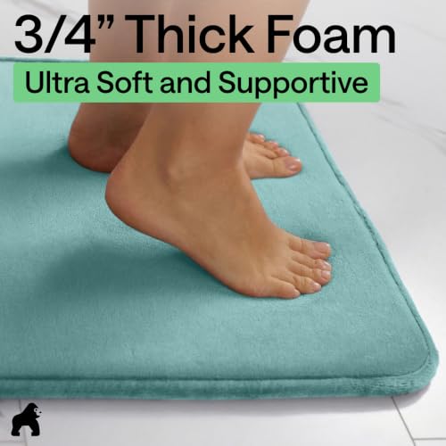Image of GORILLA GRIP Memory Foam Bath Mat, Soft Absorbent Velvet Bathroom Mats, Durable Dots on Underside, Machine Washable Bathmat, Carpet Rug Room Decor for Shower Tub Floor RV, 30x20 Rugs, Seablue