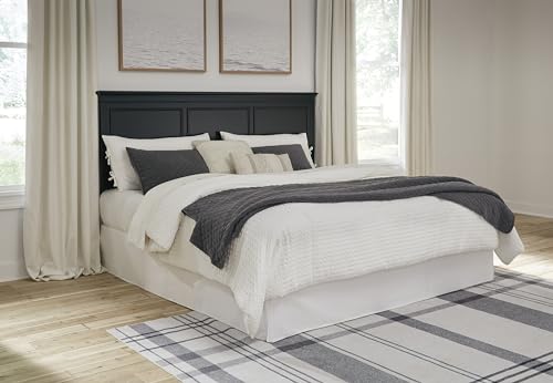 Image of Signature Design by Ashley Lanolee King /Cal King Headboard, Black | Solid hardwood and birch veneer, Bed frame mount, Modern farmhouse style, Master bedroom use, Black painted finish