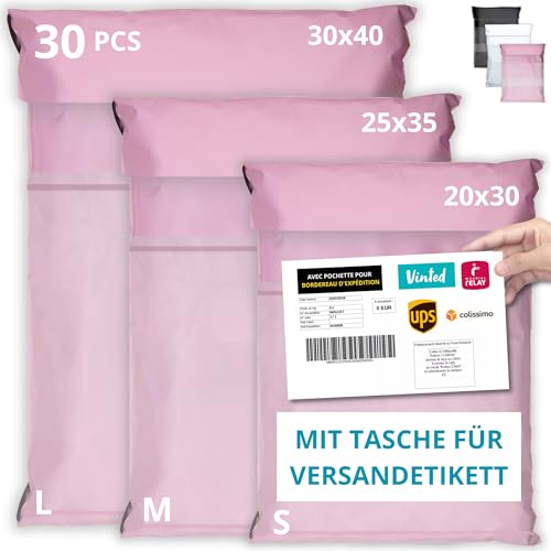 EMBALLAX - 30 Versandtaschen MIT TASCHE FÜR VERSANDETIKETT - 3...