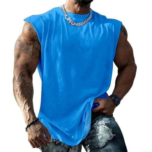 Cómodas camisetas sin mangas para hombre para gimnasio, fitness y culturismo (L, azul)
