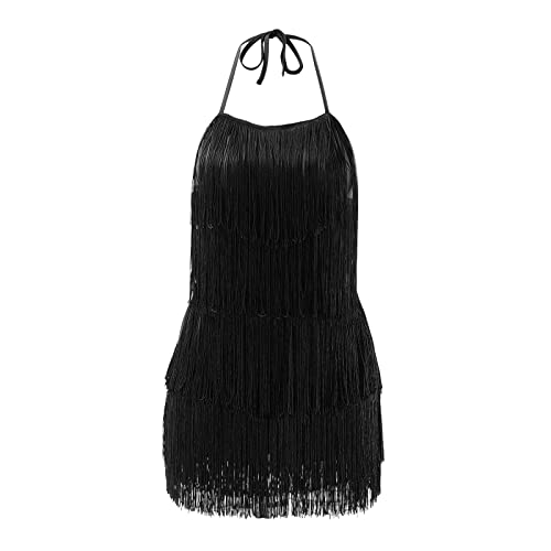 Robe de cocktail rétro années 20 dos nu costume Charleston courte noire
