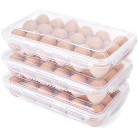 HAKSEN 3 Pack Egg Cartons Reusable, Plastic Egg Holder Camping Covered Egg Holders For Refrigerator Clear Egg Storage Container with Lid for 54 Eggs Cover