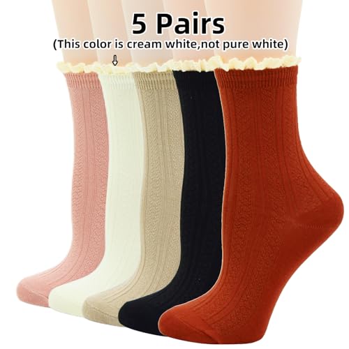 Image of Women's Trim Ruffle Frilly Turn Cuff Socks - Cute Vintage Dress Crew Ankle Boot Socks