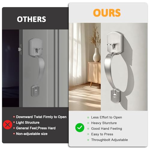 Image of Probrico Brushed Nickel Front Door Handle, Heavy Duty Entry Door Handle with Interior Reversible Handed Lever, Lock Grip Handle with Wave Lever Keyless Door Locks, 1Pack