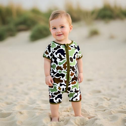 Newborn Baby Boy Hunting Clothes Duck Camo Short Sleeve Zip Up Romper Jumspuit One-Piece Bodysuit Summer Outfit4