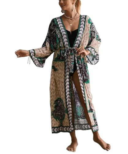 Image of Women's Kimono Cover Up Long Beach Dress Swimsuit Cover Ups Colorful Cardigan Lightweight Robe for Swimwear