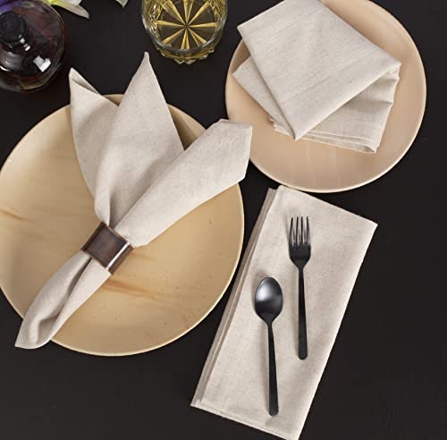 Flax Linen Cotton Cloth Dinner Napkin With 1" Fold 18X18" Natural,Wedding Napkins, Cocktails Napkins, Fabric Napkins, Cotton Napkins Mitered Corners , Machine Washable Dinner Napkins, Set Of 12 #TOP6