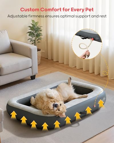 QPAU Aufblasbares Hundebett mit Seiten, waschbares Haustierbett für Reisen, Camping und Zuhause, wasserdichtes tragbares Hundebett mit Pumpe und Tasche für kleine, mittelgroße und große Hunde (Mittel)