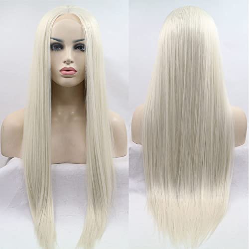 Xiweiya Wig Long Silky Straight Hair Wigs White Blonde Synthetic 12 * 1 T Lace Front Wigs Middle Part Heat Resistant Hair Natural Hairline Cosplay Wigs - Image 2