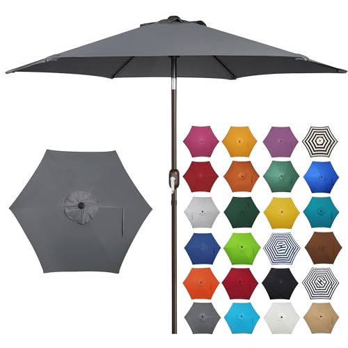Image of Blissun 7.5 ft Patio Umbrella, Yard Umbrella, Outdoor Market Umbrella with Push Button Tilt Crank, Dark Grey