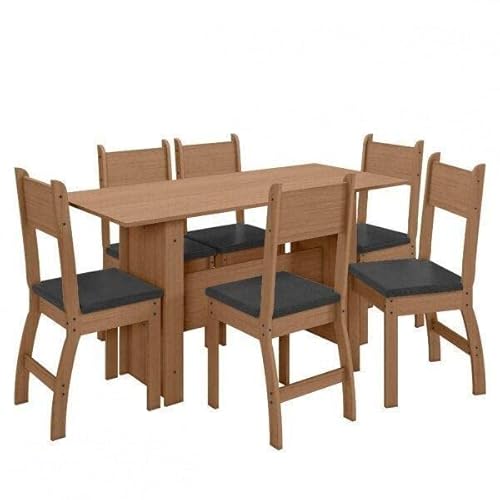 Conjunto Mesa 6 Cadeiras Milano Poliman Móveis Carvalho/Preto
