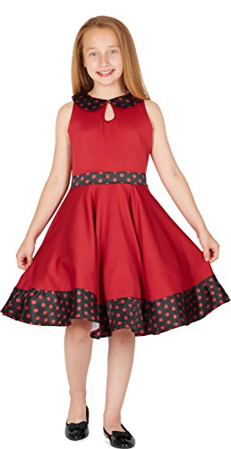 Blackbutterfly Kids 'Zoey' Vintage Polka Dot 50'S Girls Dress (Red, 7-8 Yrs) #TOP5