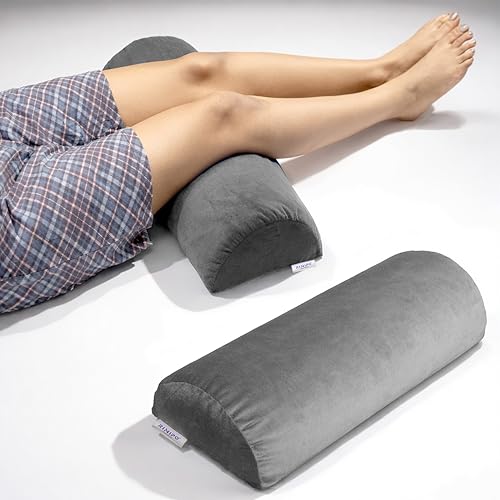 Image of Orthopaedic Leg Support Memory Foam Half Moon Bolster (Grey) - 2 Year Warranty Knee Pain Relief for Side Sleepers Back Alignment Roll for Sleeping & Office Sitting Washable Velvet Cover