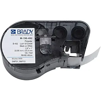 Brady M-156-492 Polyester B-492 Black on White Label Maker Cartridge, 1