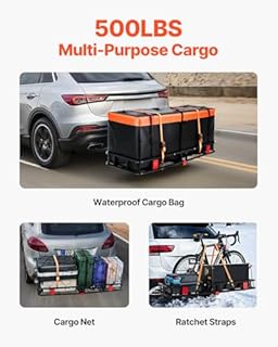 VEVOR 60x24x6 Folding Hitch Carrier - 500lb Capacity Cargo Basket & Waterproof Bag, Fits 2" Hitch Receiver for SUV, Truck, Pickup
