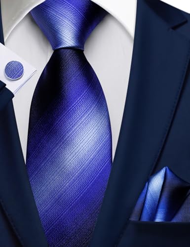 Image of Barry.Wang Plaid Ties for Men Silk Necktie Handkerchief Cuff Links Set