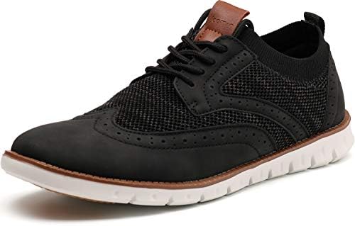 Joomra Men's Knit/Leather Wingtip Oxford Dress Shoes Lightweight Breathable Casual Sneakers for Male Restaurant Size 11 Classic Perforated Fashion Business Work Office Zapatos de Hombre Black 45