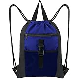 BeeGreen Black & Royal Blue Gym Backpack for Women Men Drawstring Sack Bag with Inner Zipper Pocket
