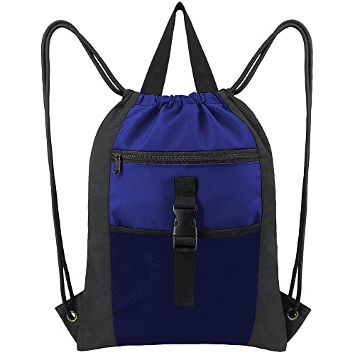 Beegreen Black & Royal Blue Gym Backpack For Women Men Drawstring Sack Bag With Inner Zipper Pocket X-Large 18.5" X 15" Basketball Bag W Mesh & Zipper Pocket Waterproof Sports String Bag #TOP18