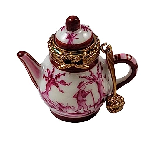 Rochard Pink Toile Teapot Limoges Porcelain - Collectible Figurine