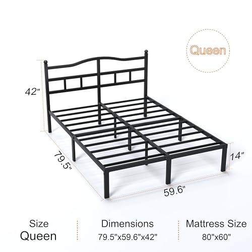 Snaye 14 Inch Queen Bed Frame with Headboard, Heavy Duty Metal Platform Bed Frame Queen Size Mattress Foundation with Sturdy Steel Slats, Easy Assembly Noise Free by Snaye - Image 2