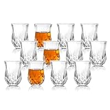 Quaffer Shot Glass (Set of 12) β Elegant Diamond Patterned Shot Glasses 1.75 oz β Classic Whisky Vodka Tequila Sherry Brandy Cordial Mini Snifters Glasses - Perfect for Parties, Bars, Events, Home Bar