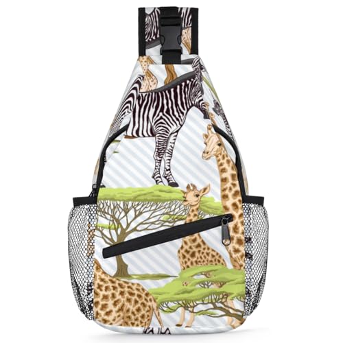 Sacoche bandoulière multifonction sac poitrine homme girafe zèbre arbre