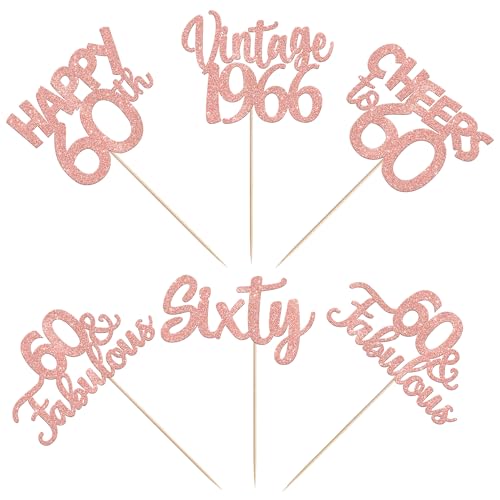 Image of 15 PCS 60th Birthday Centerpiece Sticks Sixty Happy 60 Vintage 1966 Table Flower Centerpieces Sticks Cheers to 60 Fabulous Floral Decorations 60th Birthday Party Centerpieces Supplies Rose Gold