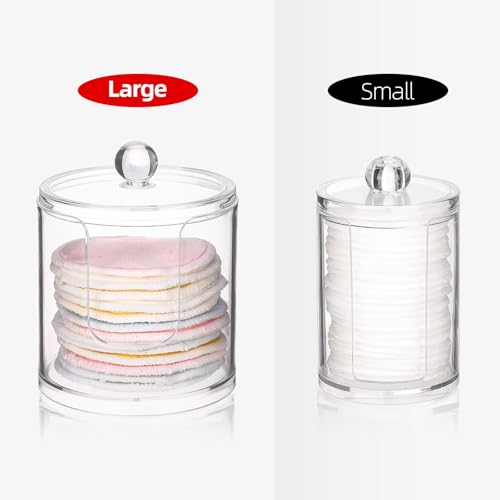 Image of Tbestmax Plastic Cotton Round Holder and Dispenser, Clear Cotton Pads Storage Bathroom Canister Vanity Makeup Organizer