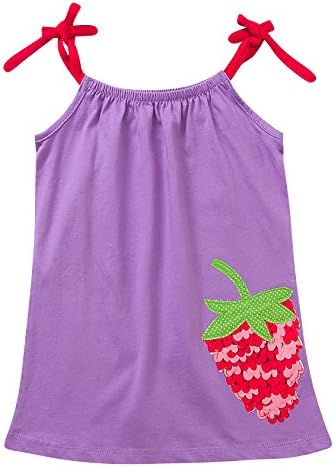 Fiream Girls Summer Casual Dresses Cotton Short Sleeves Flower Dresses (3T/3-4YRS, Purple)