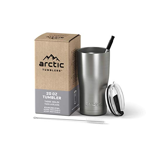 Arctic Tumblers | 20 oz Stainless Steel Insulated Tumbler with Straw & Cleaner - Retains Temperature up to 24hrs - Non-Spill Splash Proof Lid, Double Wall Vacuum Technology, BPA Free & Built to Last