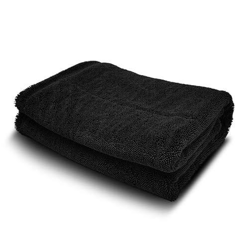 Image of Microfiber Car Cleaning Cloth, 1200 GSM, Large 60x40 Cm Ultra Soft, Super Water Absorbent, Lint Free Twisted Loop Towel for Car, Bike, Household, Drying & Detailing (Black)