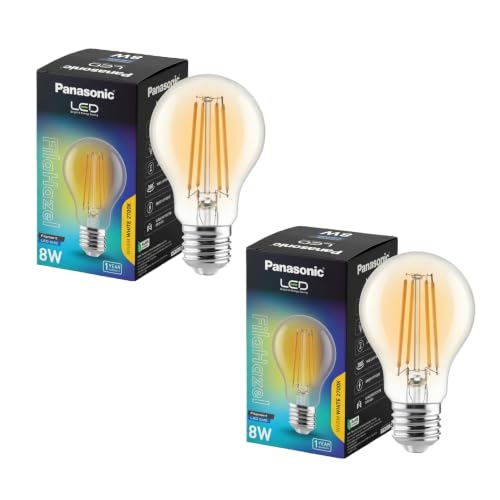 Image of Panasonic Filahazel 8W A60 LED Filament Bulb| Vintage Tinted Glass Decorative Bulb | Warm White 2700K | E27 Base | In-Built Surge Protection | For Home & Office Decor|Pack of 2