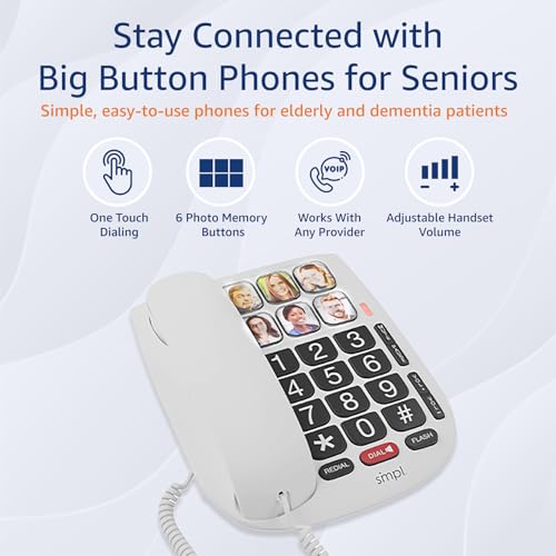 SMPL Big Button Phone for Seniors, Corded Landline & VOIP Home Phone for Elderly, Handicap, Amplify by Call, Alzheimer’s, Dementia - Ideal Phone for Seniors (Model 56012) by smpl - Used condition - Image 2