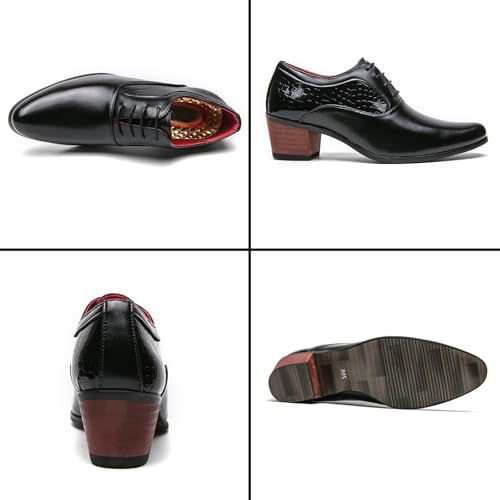 WVBVLO Men's Leather Block Heels Oxford Shoes Pointed Toe Lace up Comfort Breathable Chunky Heels Dress Shoes for Business Work Dating3