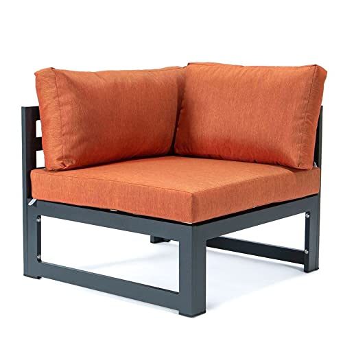 Leisuremod Chelsea Outdoor Patio 6-Piece Conversation Set Aluminum Ottomans Sectional With Coffee Table & Cushions (Orange) #TOP5