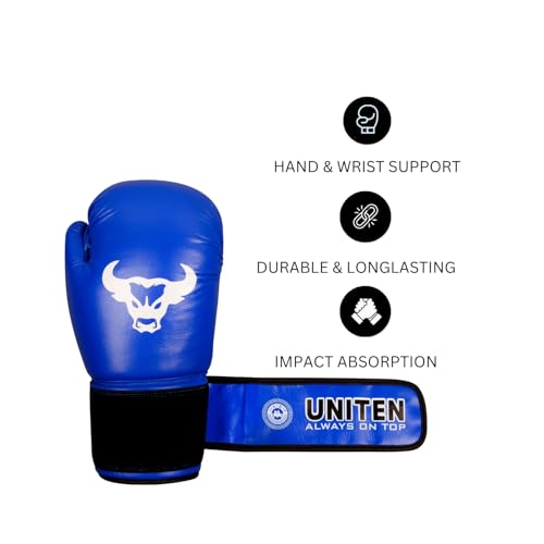 Image of Indian Amateur Boxing Gloves | Leather Gloves | Unisex Boxing Gloves (Blue, 8 OZ)