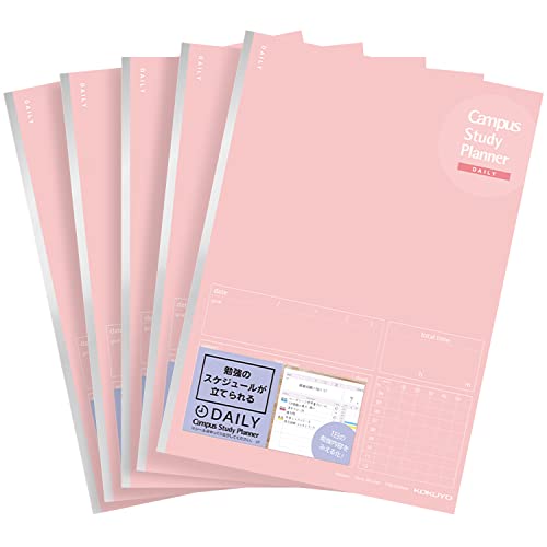 Kokuyo Campus Study Planner Notebook, Daily Ruled, Semi-B5, Light Pink, for 63 Days, Set of 5, Japan Import (NO-Y80MD-LP)