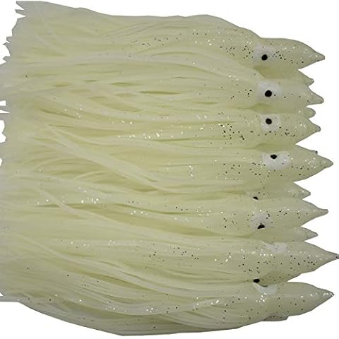 15cm Octopus Fishing Lures Squid Skirt Bait Glow in Dark Luminous Soft Trolling Fishing Lure Saltwater 6in Luminous White (50pcs) Cover