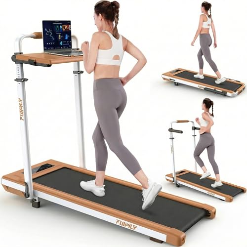 Image of Walking Pad Treadmill with Desk Workstation, 15% Incline Treadmill with Handle Bar, Foldable Treadmills Under Desk for Home /Office, 400 lbs+ Capacity, Adjustable Height, Removable Desk, 3.5HP Motor