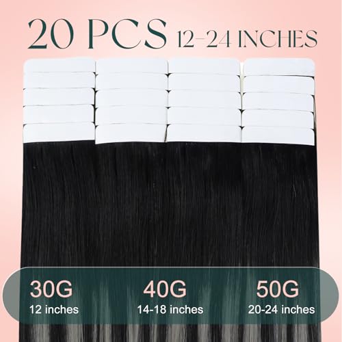 Image of Easyouth Ombre Tape in Extensions Human Hair 20Inch Tape ins Human Hair Extensions Black Ombre Silver with Black Balayage Tape in Hair Extension Easy Installation 20pcs 50g Remy Hair Tape in Extension