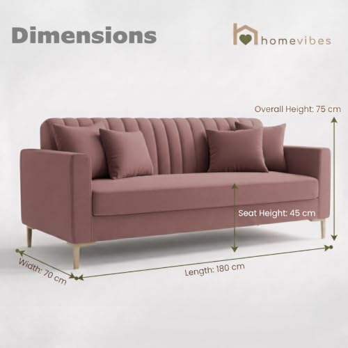 Image of Velum 3 Seater Sofa for Living Room & Office | Premium Fabric Upholstery | Solid Wood Frame | Comfortable Seating | 3 Years Warranty (Blush Pink, 3 Seater Sofa)