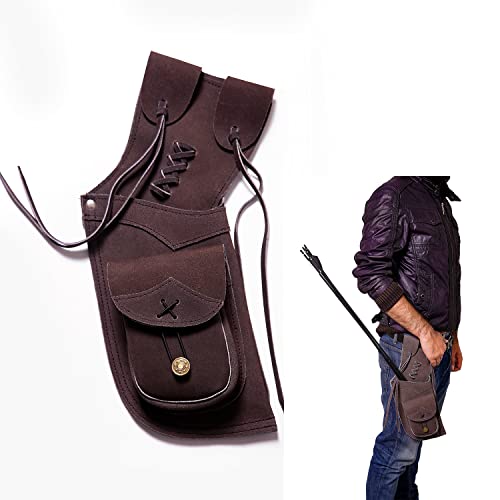Leather Crafts Side Quiver | Genuine Leather Arrow Holder | Traditional Handmade Hip Quiver for Hunting & Archery Sports | Lightweight & Comfortable (Leather Suede Dark Brown | Pocket)