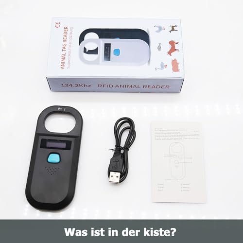 Chiplesegerät für Tiere, 134,2 kHz 125 kHz Tierchip Lesegerät RFID Chiplesegerät für hunde und katze, Liest Haustierchips in FDX-B (ISO11784/11785) und EMID-Mikrochips, 15 Ziffern
