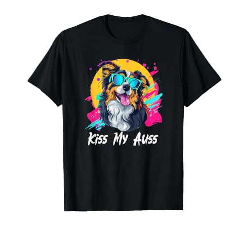 Kiss My Auss Retro 80s 90s Black Australian Shepherd Lover T-Shirt