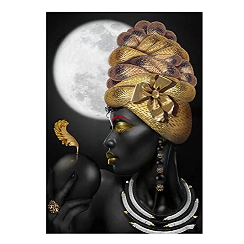 Afrikaanse Vrouw Canvas Schilderij Gouden en Zwarte Vrouwen Posters En Prints Wall Art Pictures Home Decor-50x75 cm Frameloos - Afbeelding 5